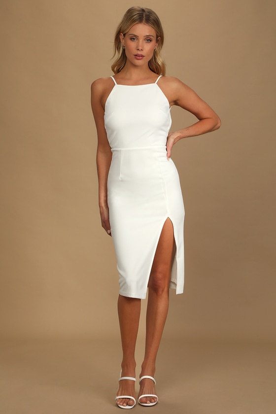 White Midi Dress - Bodycon Dress ...